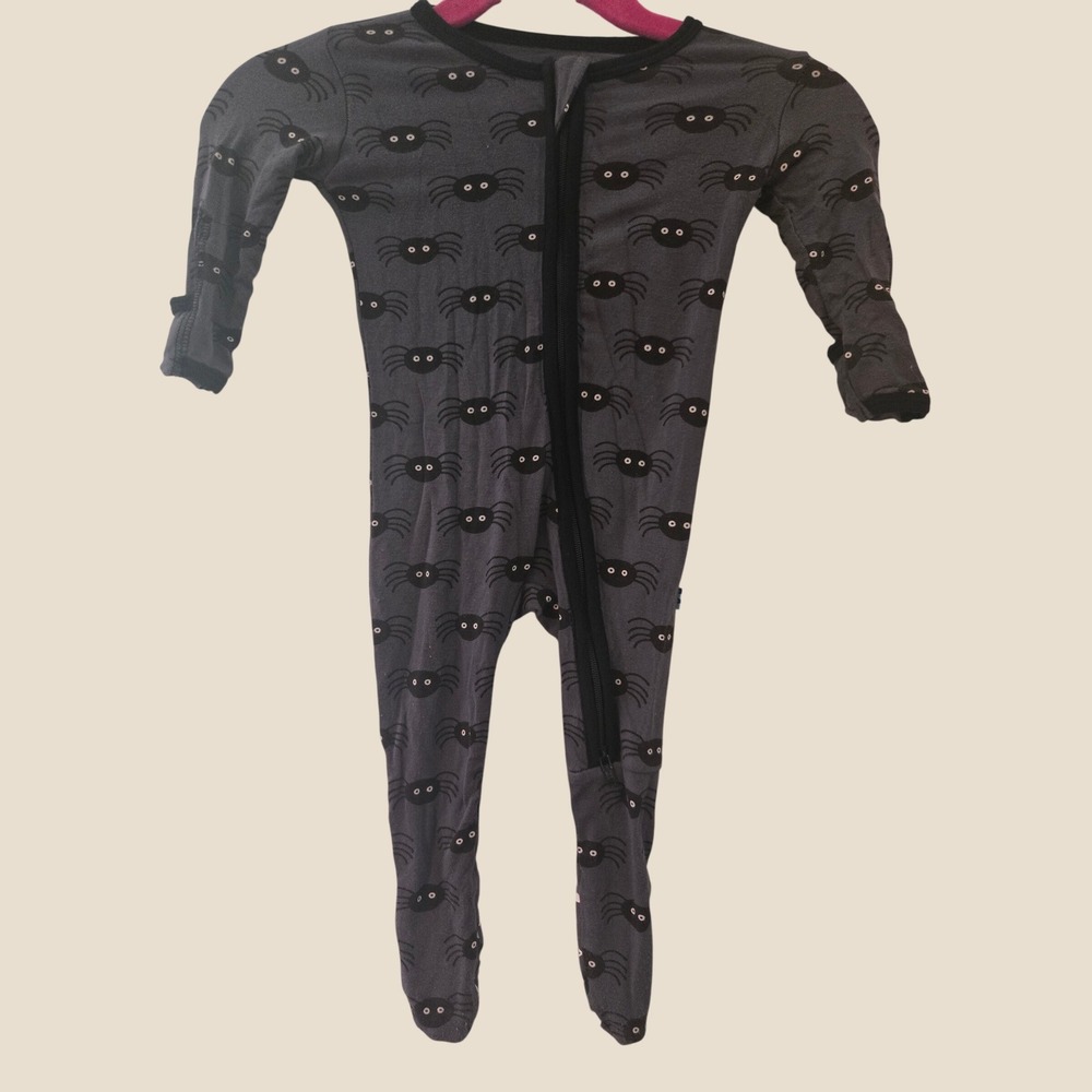 Kickee Pants Spider Print Bamboo Viscose Footie Sleeper Gray 0-3 Months